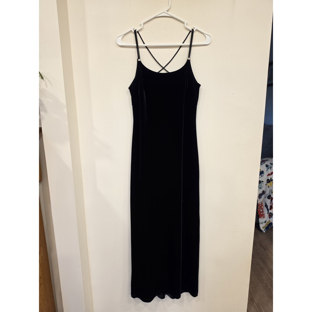 Maurice's Black Velvet Maxi Dress Womens 8 Spaghetti Strap Open Back Gothic 90s